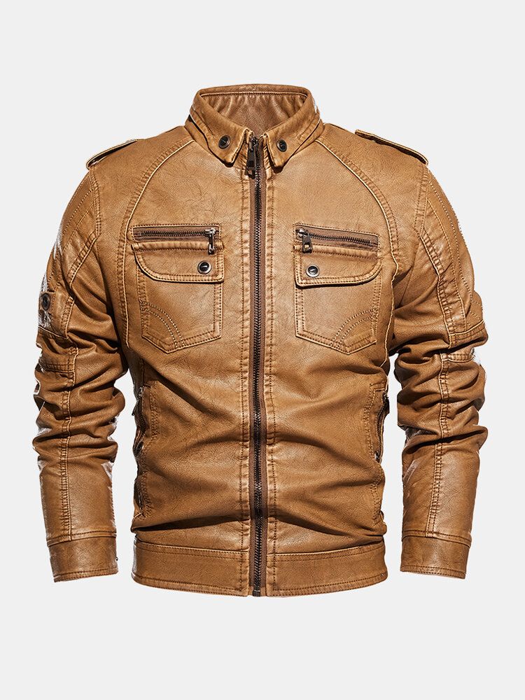 Veste De Moto En Cuir Pu Pour Homme Avec Poche