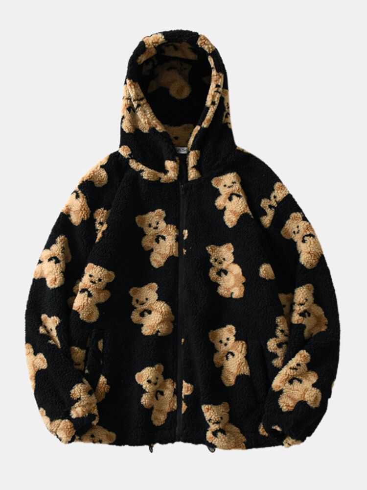 Veste En Peluche Chaude À Manches Longues À Motif D'ours Mignon Pour Homme