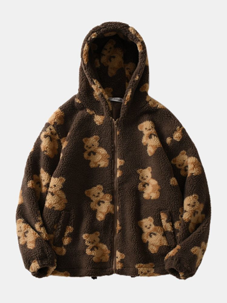 Veste En Peluche Chaude À Manches Longues À Motif D'ours Mignon Pour Homme