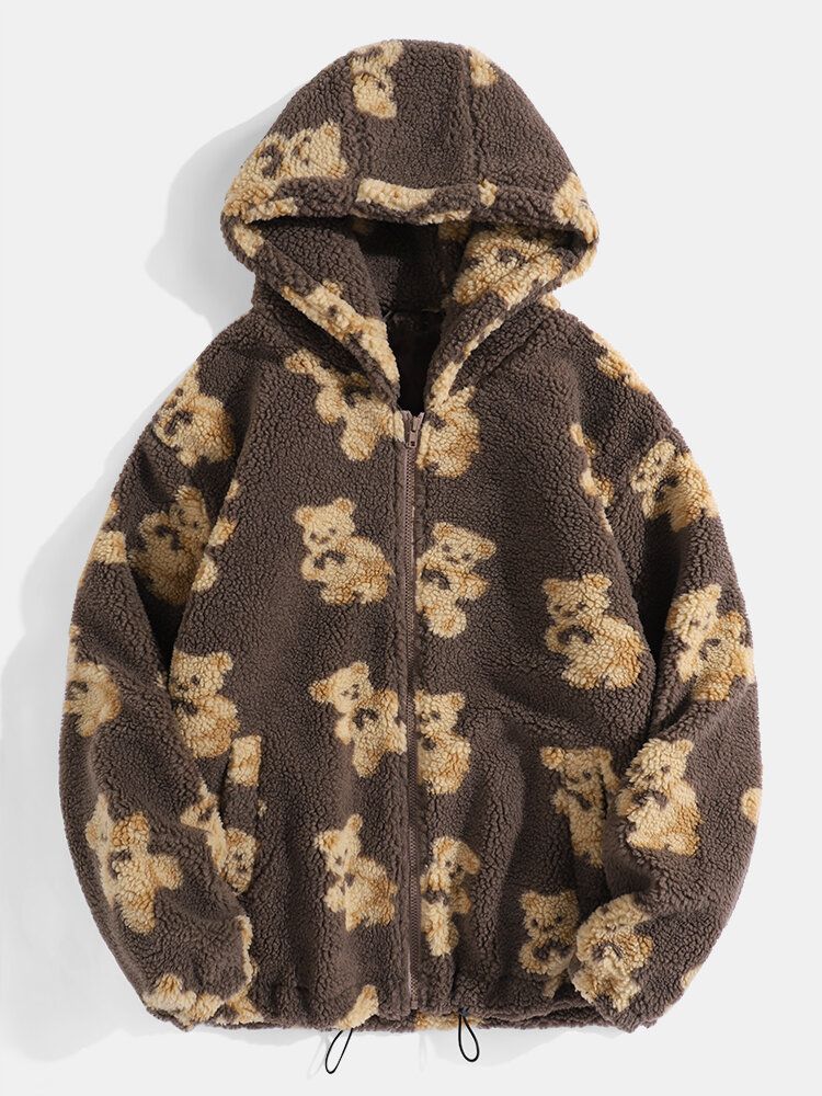 Veste En Peluche Chaude À Manches Longues À Motif D'ours Mignon Pour Homme