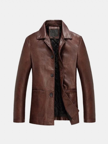 Veste En Similicuir Hiver Plus Épais Simple Boutonnage Pu Affaires Blazers Décontractés Pour Hommes