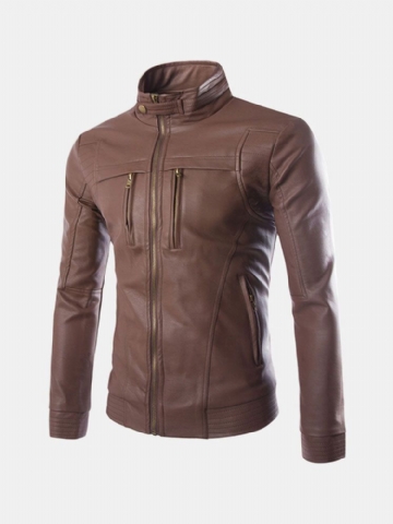 Veste En Similicuir Noir Avec Col Montant Pour Homme