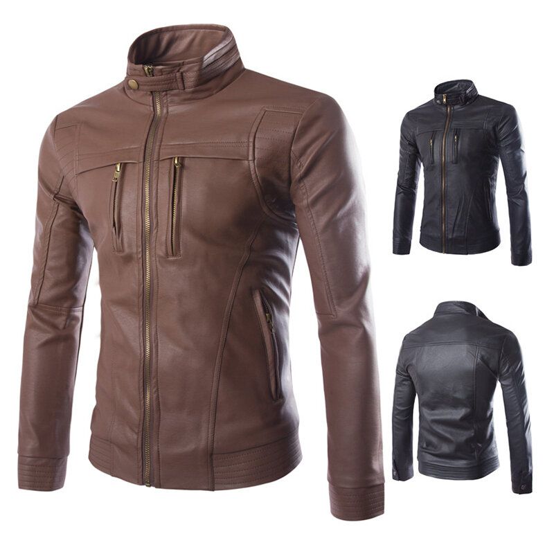 Veste En Similicuir Noir Avec Col Montant Pour Homme