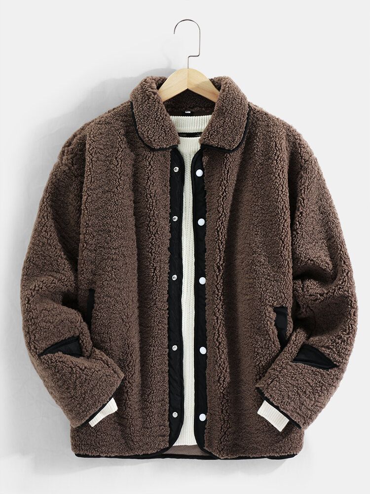 Veste Teddy Chaude À Manches Longues Avec Poche De Couleur Contrastante Pour Hommes