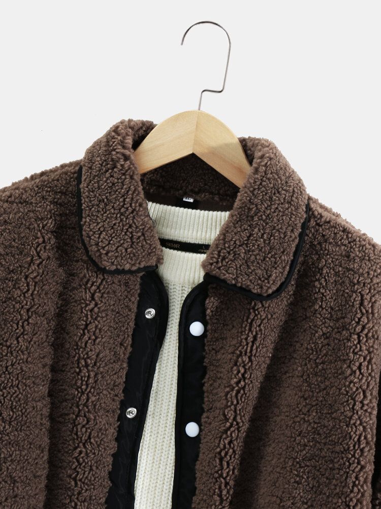 Veste Teddy Chaude À Manches Longues Avec Poche De Couleur Contrastante Pour Hommes