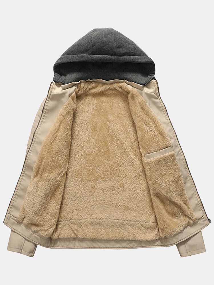 Vestes À Capuche Épaisses En Cuir Pu Pour Hommes Avec Fermeture Éclair Sur Le Devant Et Poches Passepoilées Zippées