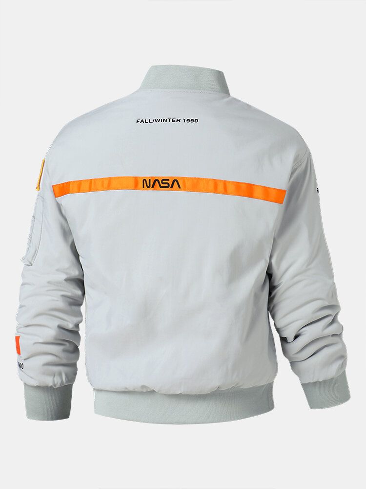 Vestes De Loisirs Pour Hommes Brodées Nasa Letter Zip Pocket Baseball Collar