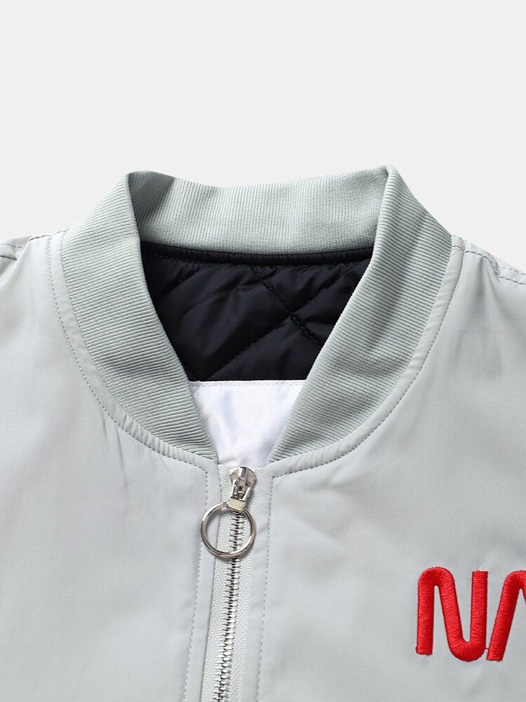 Vestes De Loisirs Pour Hommes Brodées Nasa Letter Zip Pocket Baseball Collar