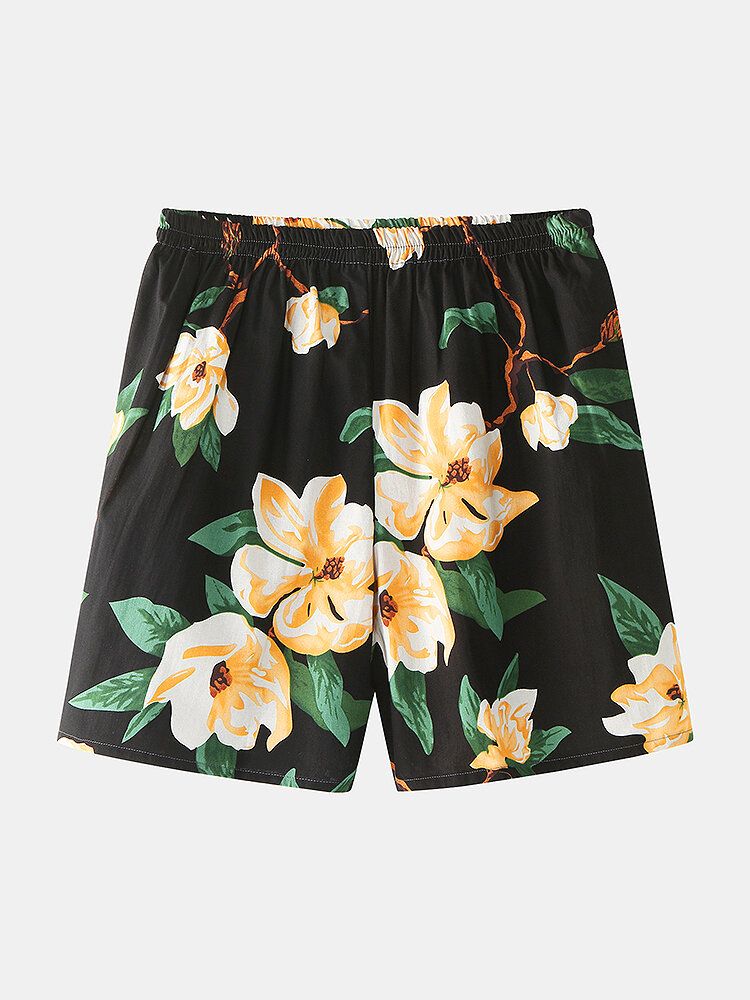 Vêtements De Détente Courts Confortables En Coton Ample À Col En V Avec Imprimé Floral Pour Hommes Avec Poche