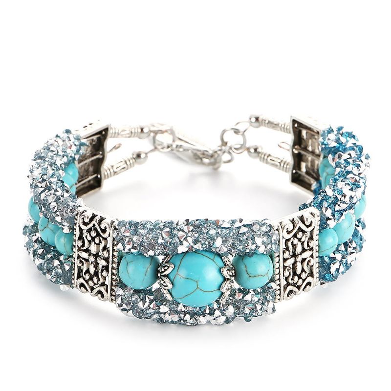 Vintage Coloré Strass Perles Bracelet Turquoise Bracelet Bracelet Cadeau Pour Les Femmes