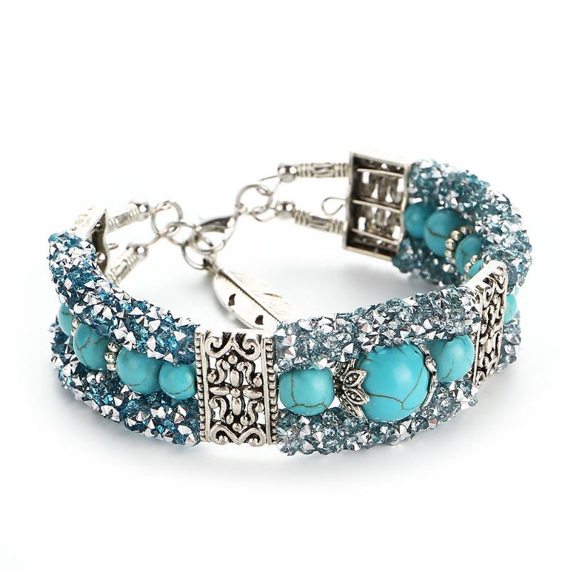 Vintage Coloré Strass Perles Bracelet Turquoise Bracelet Bracelet Cadeau Pour Les Femmes