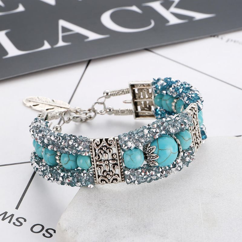 Vintage Coloré Strass Perles Bracelet Turquoise Bracelet Bracelet Cadeau Pour Les Femmes