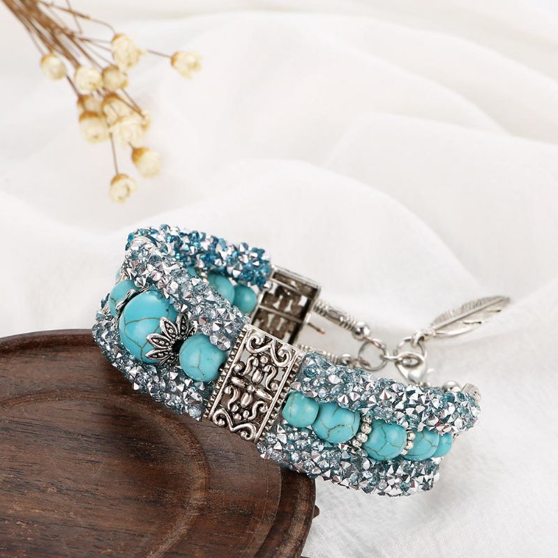 Vintage Coloré Strass Perles Bracelet Turquoise Bracelet Bracelet Cadeau Pour Les Femmes