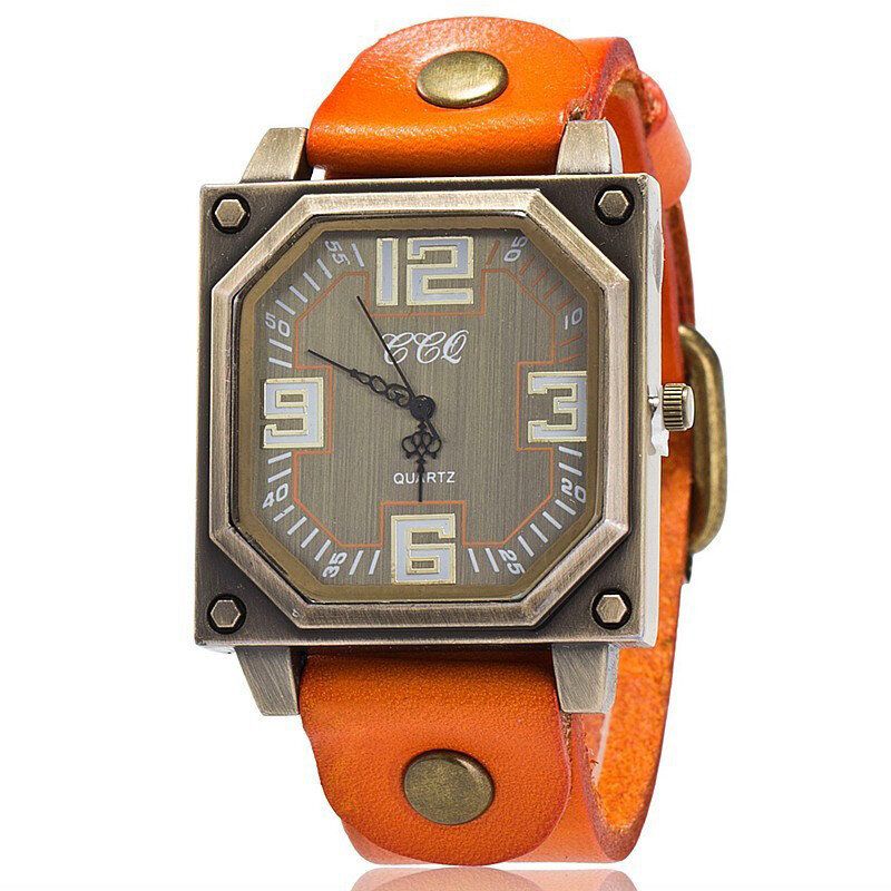 Vintage Décontracté Cadran Carré Octogone Réglable Bracelet En Cuir Hommes Montre À Quartz Montre-bracelet