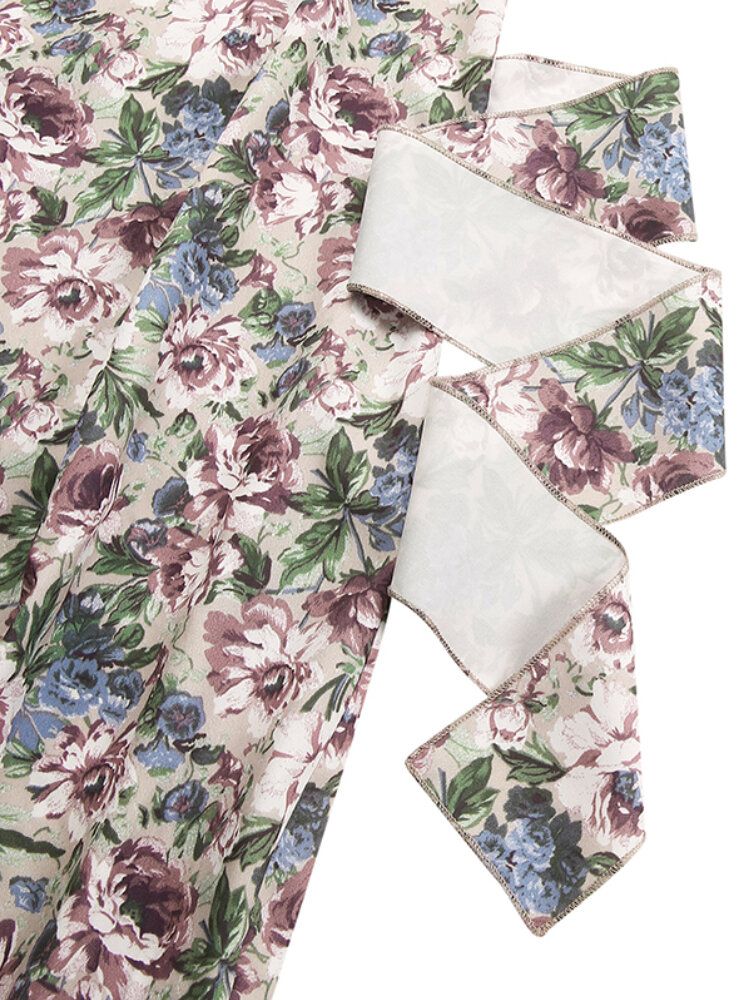 Vintage Flower Print Wrap Body Tie V-cou Mini-robe Courte