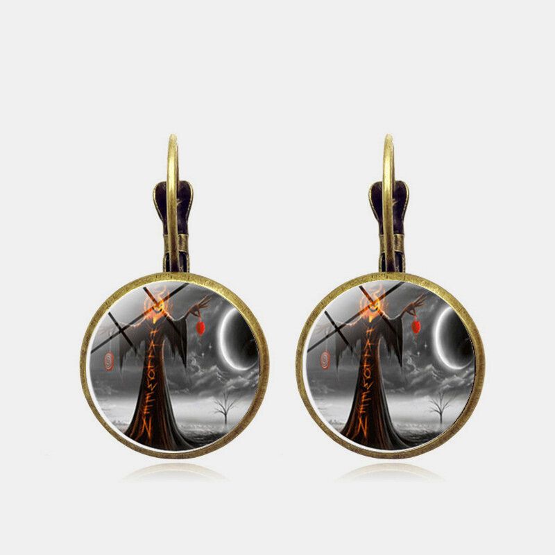 Vintage Halloween Sorcière Boucle D'oreille Bronze Rond Verre Oreille Goutte Femmes Bijoux Cadeaux