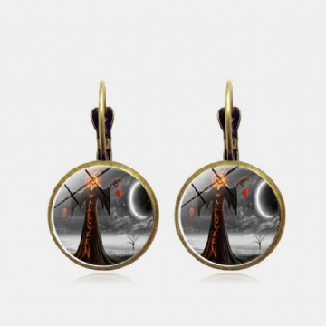 Vintage Halloween Sorcière Boucle D'oreille Bronze Rond Verre Oreille Goutte Femmes Bijoux Cadeaux