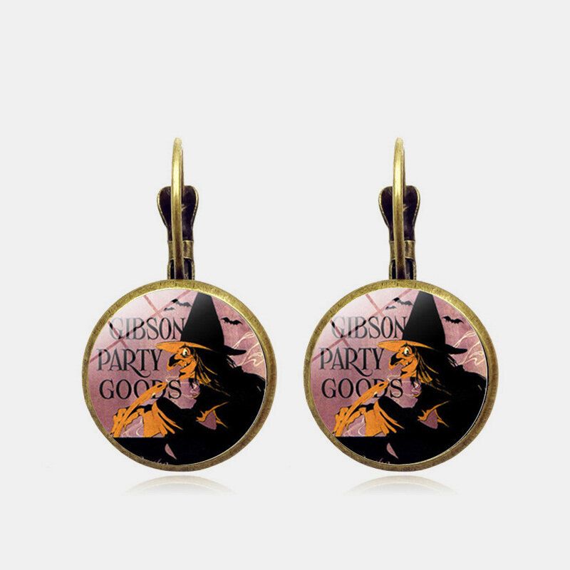 Vintage Halloween Sorcière Boucle D'oreille Bronze Rond Verre Oreille Goutte Femmes Bijoux Cadeaux