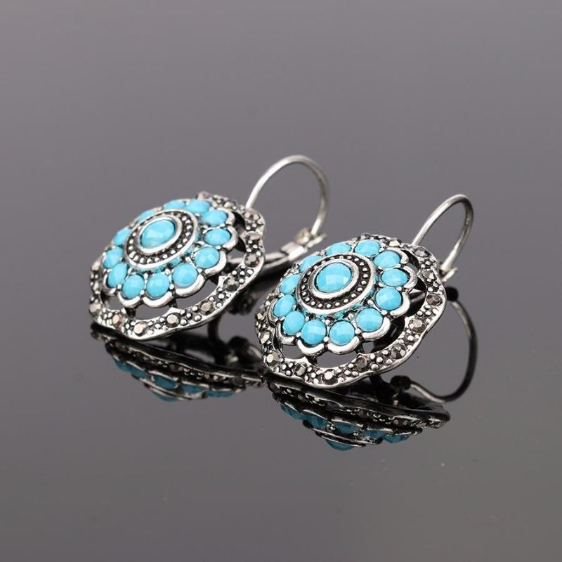 Vintage Oreille Goutte Boucle D'oreille Creux Bleu Fleur Plante Oreille Cerceau Bijoux Ethniques Pour Les Femmes