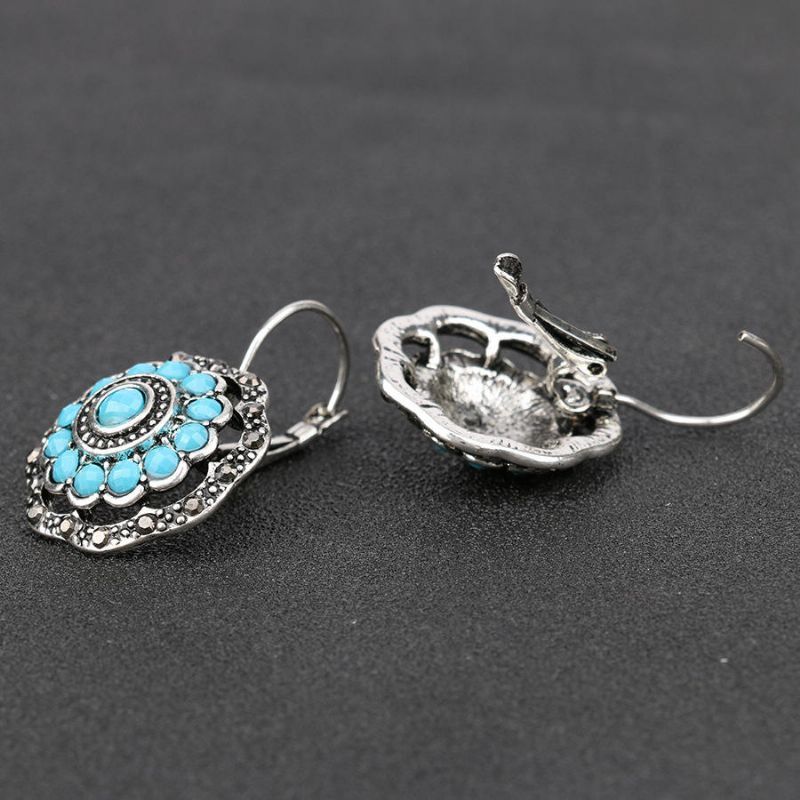 Vintage Oreille Goutte Boucle D'oreille Creux Bleu Fleur Plante Oreille Cerceau Bijoux Ethniques Pour Les Femmes