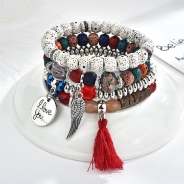 Vintage Perlé Bracelet Ensemble Glands Charme Multicouche Bracelet Bijoux Ethniques Pour Les Femmes