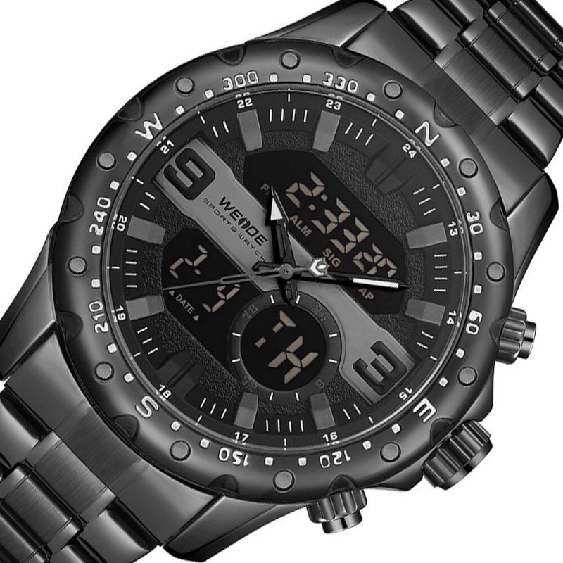 Weide Wh8502 Business Style Dual Display Watch Lcd Digital Chronograph 3atm Waterproof Men Watch