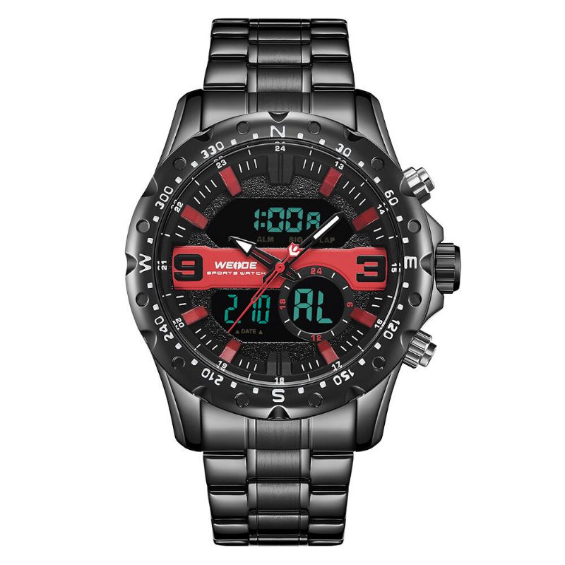 Weide Wh8502 Business Style Dual Display Watch Lcd Digital Chronograph 3atm Waterproof Men Watch