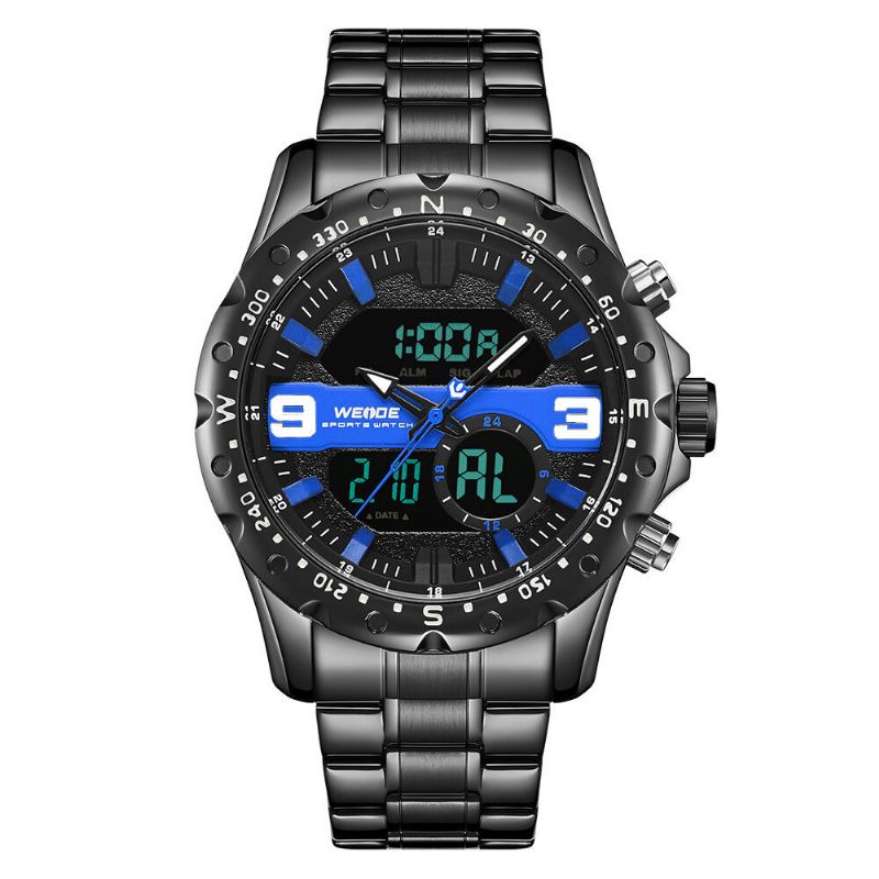 Weide Wh8502 Business Style Dual Display Watch Lcd Digital Chronograph 3atm Waterproof Men Watch