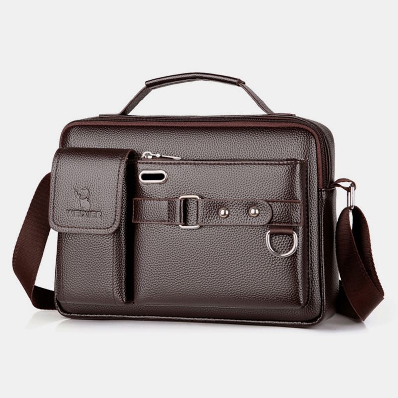 Weixier Hommes Cuir Artificiel Vintage Grande Capacité Sac À Bandoulière Affaires Multifonctionnel Durable Porte-documents Sac Messenger Sac