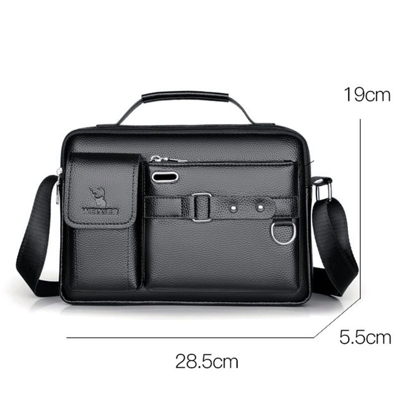 Weixier Hommes Cuir Artificiel Vintage Grande Capacité Sac À Bandoulière Affaires Multifonctionnel Durable Porte-documents Sac Messenger Sac