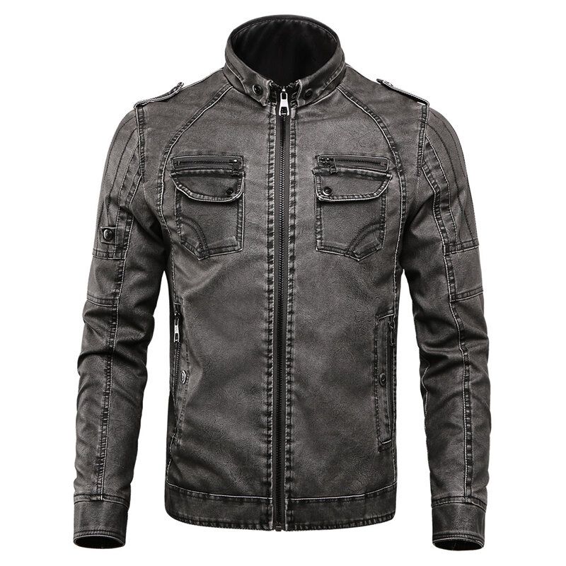 Winter Fleece Warm Pu Faux Leather Motorcycle Biker Jacket