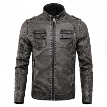 Winter Fleece Warm Pu Faux Leather Motorcycle Biker Jacket