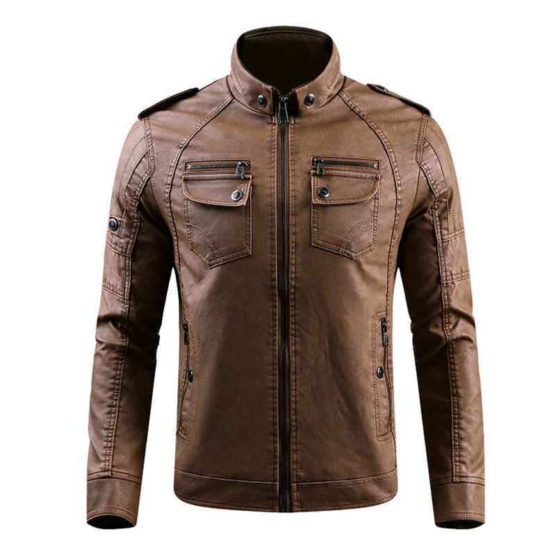 Winter Fleece Warm Pu Faux Leather Motorcycle Biker Jacket