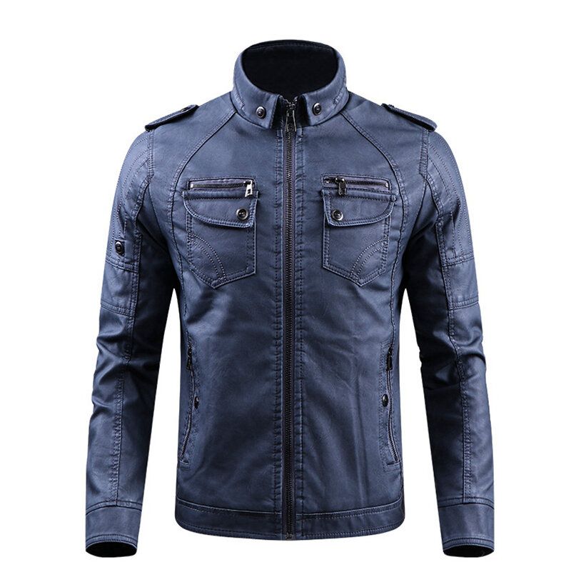 Winter Fleece Warm Pu Faux Leather Motorcycle Biker Jacket