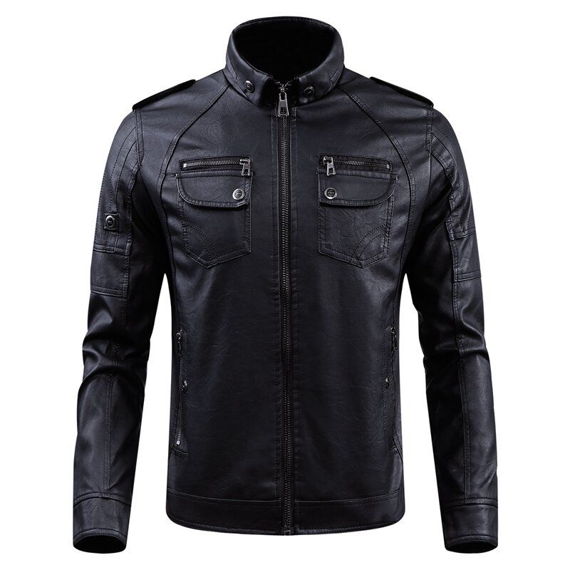 Winter Fleece Warm Pu Faux Leather Motorcycle Biker Jacket