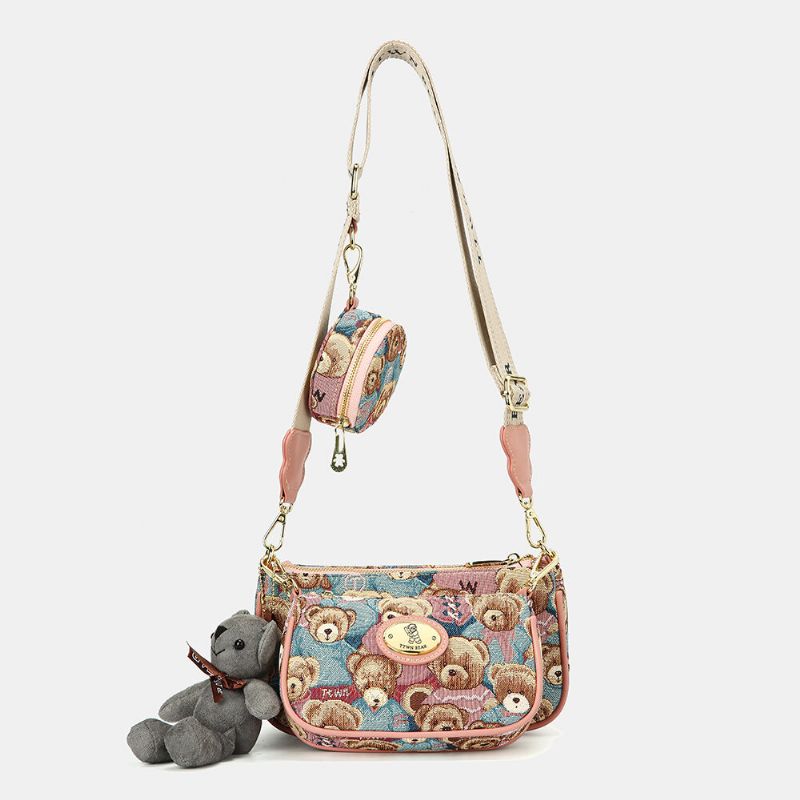 Women Bear Pattern Casual 3 Pcs Wallet Crossbody Bag