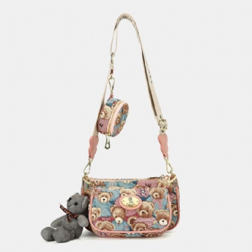 Women Bear Pattern Casual 3 Pcs Wallet Crossbody Bag