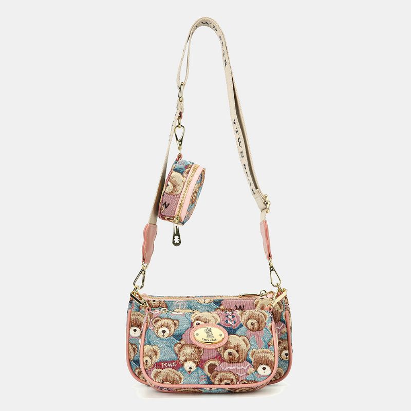 Women Bear Pattern Casual 3 Pcs Wallet Crossbody Bag