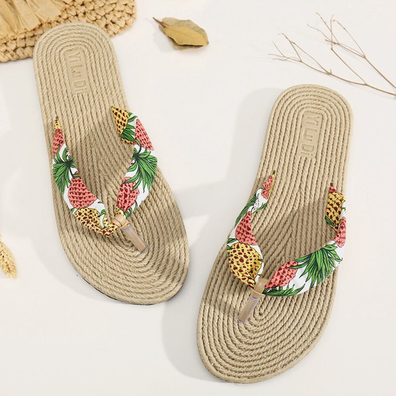 Womens Clip Toe Floral Massage Soles Beach Flats Sandals