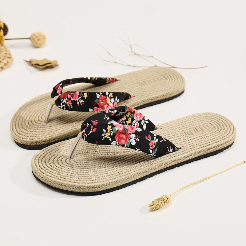 Womens Clip Toe Floral Massage Soles Beach Flats Sandals