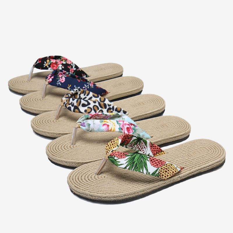 Womens Clip Toe Floral Massage Soles Beach Flats Sandals