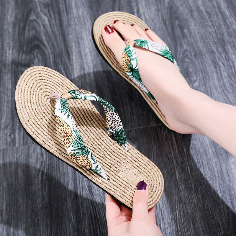 Womens Clip Toe Floral Massage Soles Beach Flats Sandals