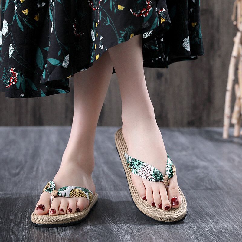 Womens Clip Toe Floral Massage Soles Beach Flats Sandals