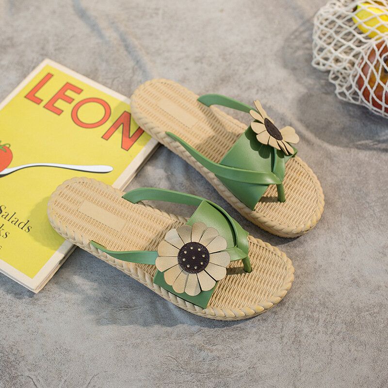 Womens Clip Toe Sunflower Beach Massage Soles Slide Sandals