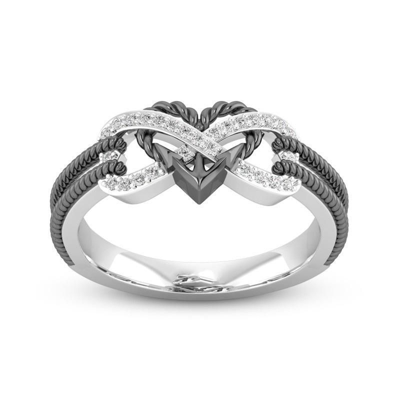 Zircon Spécial Incrusté Creux Platine Anneaux Infini Noeud Coeur Croix Bague Pour Les Femmes