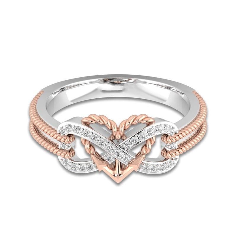 Zircon Spécial Incrusté Creux Platine Anneaux Infini Noeud Coeur Croix Bague Pour Les Femmes