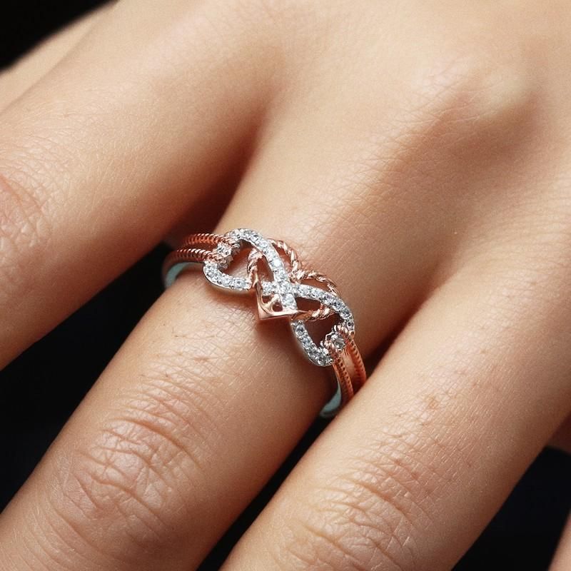 Zircon Spécial Incrusté Creux Platine Anneaux Infini Noeud Coeur Croix Bague Pour Les Femmes