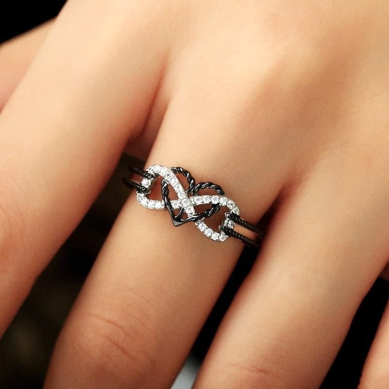 Zircon Spécial Incrusté Creux Platine Anneaux Infini Noeud Coeur Croix Bague Pour Les Femmes